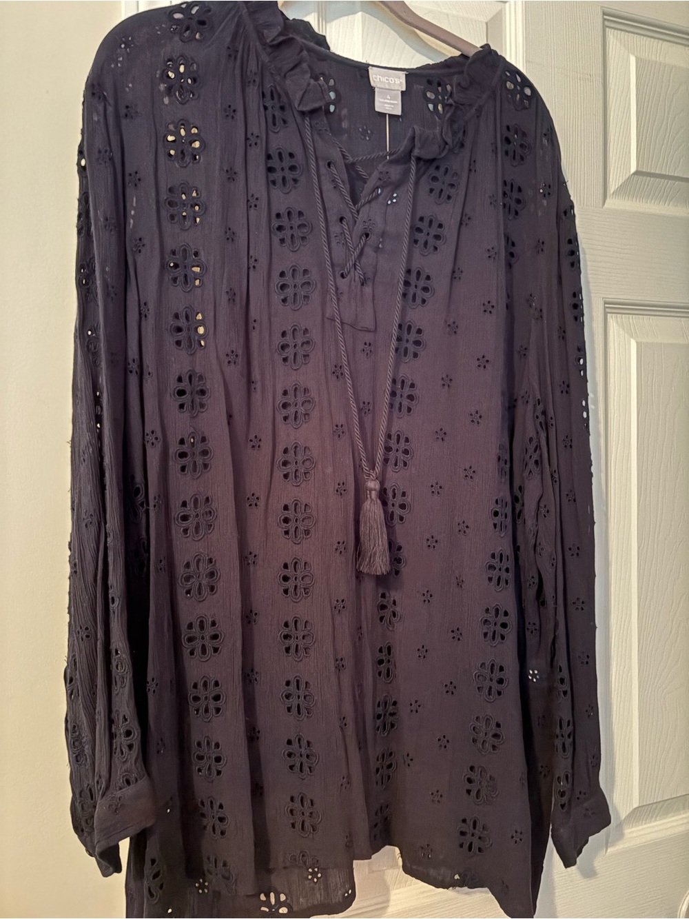 Chico's Men Black Eyelet Tassel Tunic